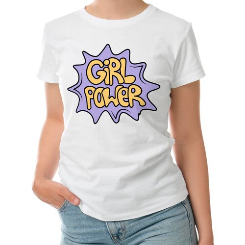 фото Женская футболка «girl power надпись для девочек, девушек, женщин» (2xl, белый) roly