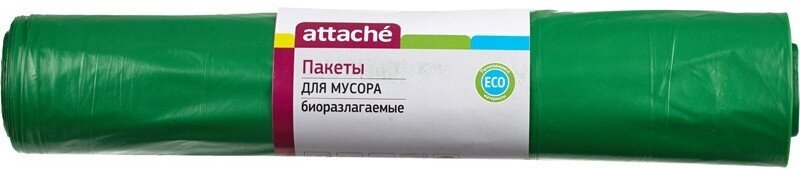 Мешки для мусора Attache Bio, ПВД, 120 л, 40 мкм, 20 шт, зеленые, 70х110 см