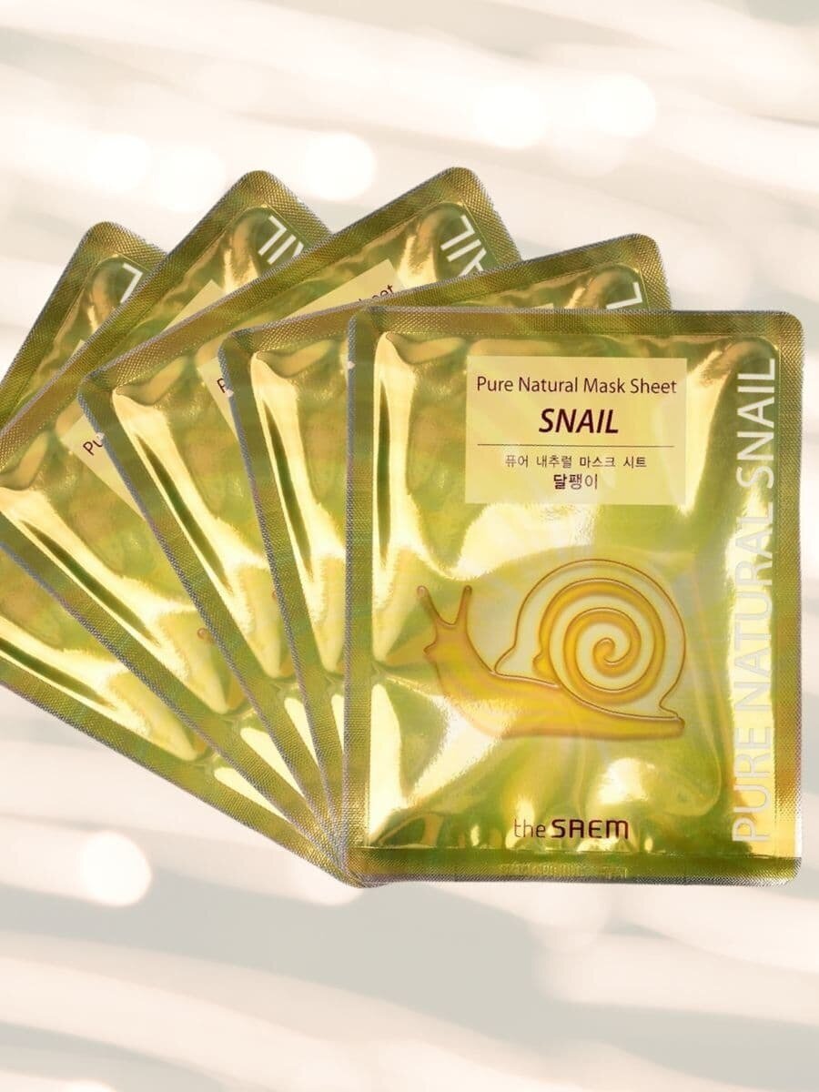 The SAEM Набор масок тканевых с муцином улитки Pure Natural Mask Sheet Snail 20 мл, 5 шт