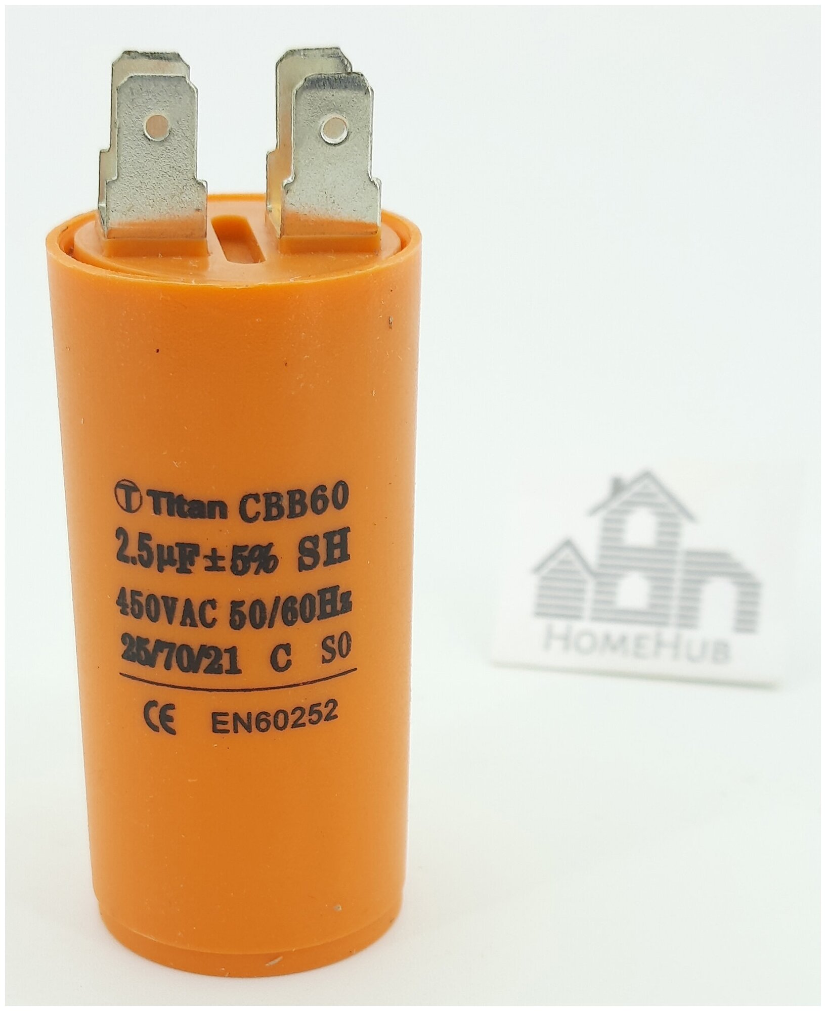 Пусковой конденсатор 2,5uF(мкф), 450V, CBB-60, 30x60, клеммы