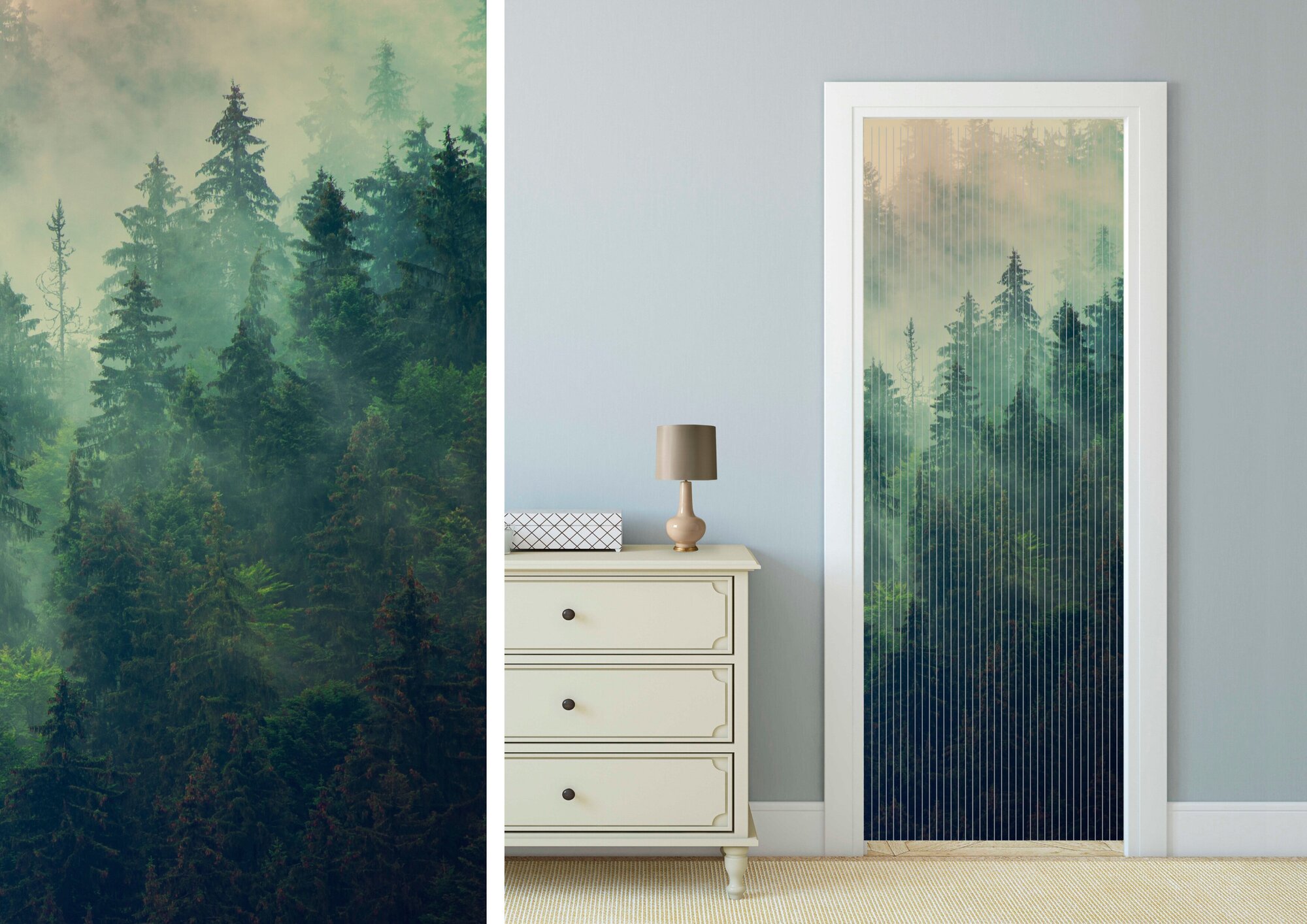 фото Штора на дверной проём Зелёный туманный лес AzarovaPro