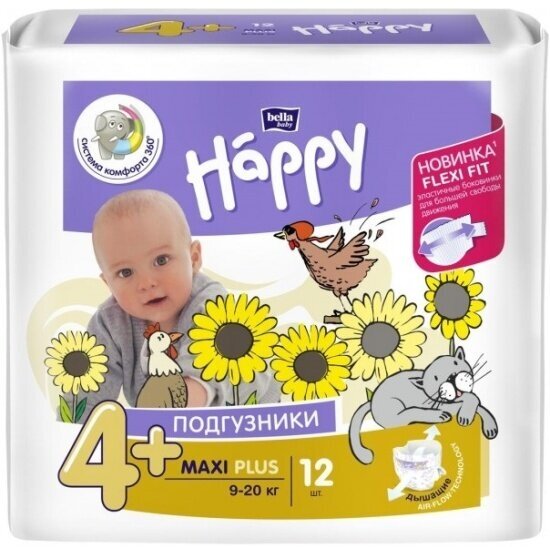 Подгузники Bella Baby Happy Bella (Бэлла) Baby "Happy Maxi Plus" с эластичными боковинками (9-20 кг) 12 шт