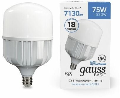 Светодиодная лампа Gauss Basic T140 AC180-240V 75W 7130lm 6500K E40 LED 1/12