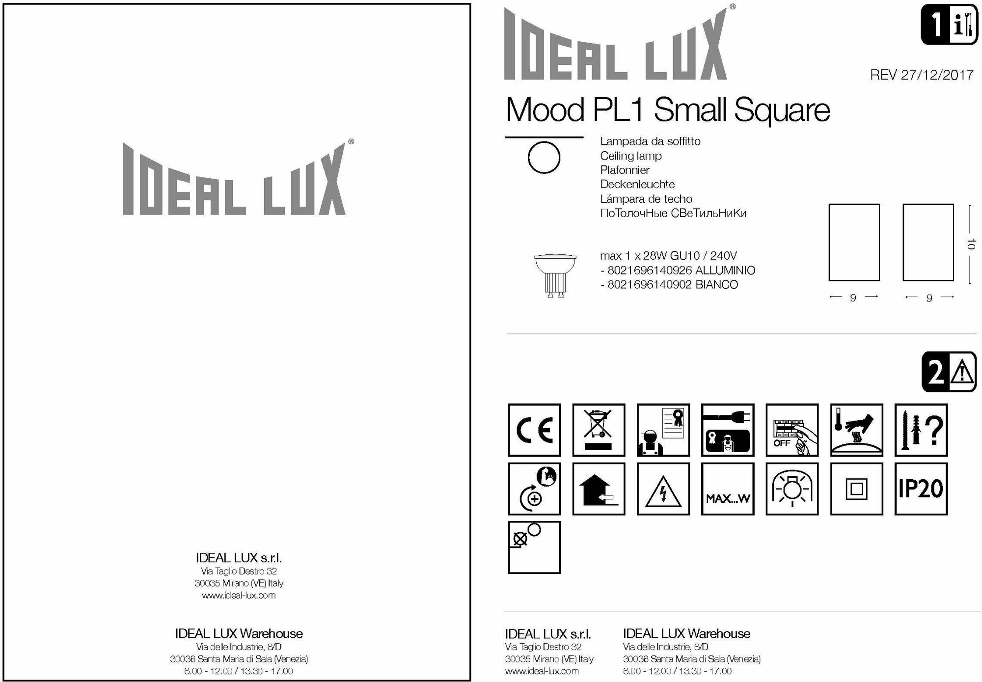 Светильник потолочный ideal lux Mood PL1 D09 Square макс.1х28Вт IP20 GU10 230В Алюминий/Черный Металл 140926. - фотография № 7