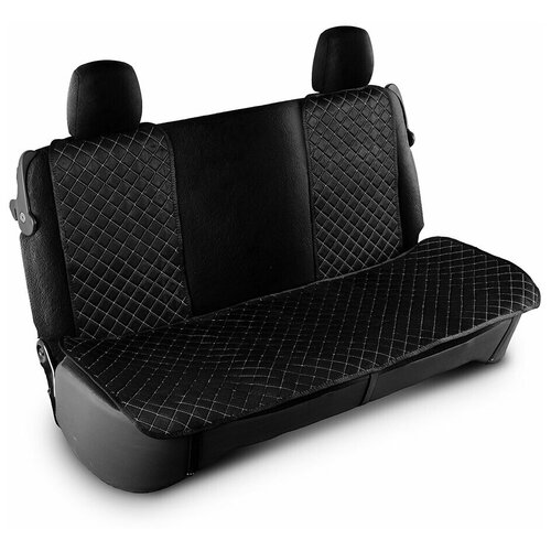 Комплект накидок из замши Алькантара на задние автокресла или сиденья заднего ряда чёрного цвета с белой строчкой с нескользящим силиконовым покрытием