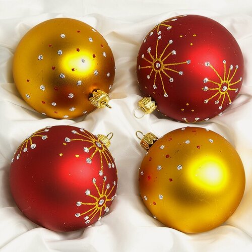 Изображение товара Набор стеклянных елочных шаров Брызги 7 см, 4 шт, Фабрика Елочка, С1522
