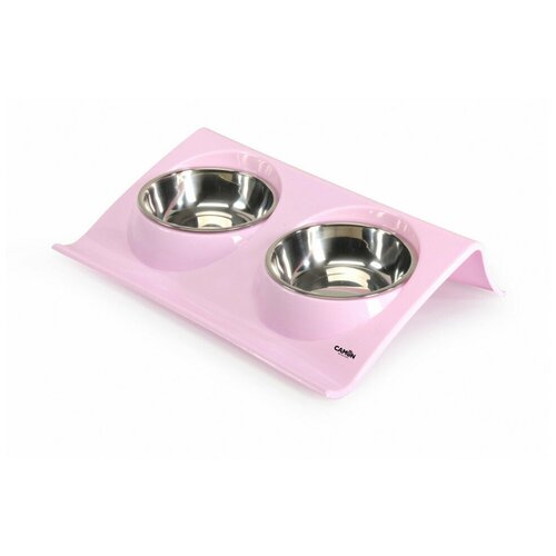 Camon миски для кошек и собак стальные на пластиковом поддоне, 300 мл х 2 шт, розовые