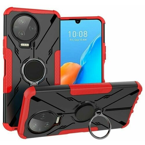 Чехол Armor Shockproof Ring Holder для Infinix NOTE 12 PRO (черный + красный) luxury shockproof armor case for xiaomi mi note 10 pro 10 lite youth car ring kickstand holder cover soft silicone bumper coque