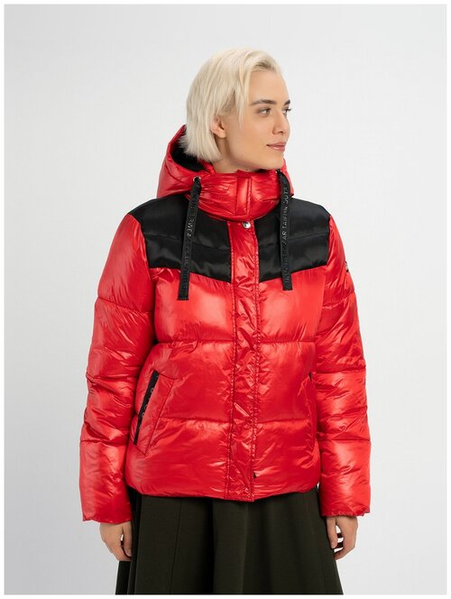 куртка  Taifun, демисезон/зима, укороченная, силуэт прямой, стеганая, карманы, капюшон, регулируемый капюшон, размер XS, красный