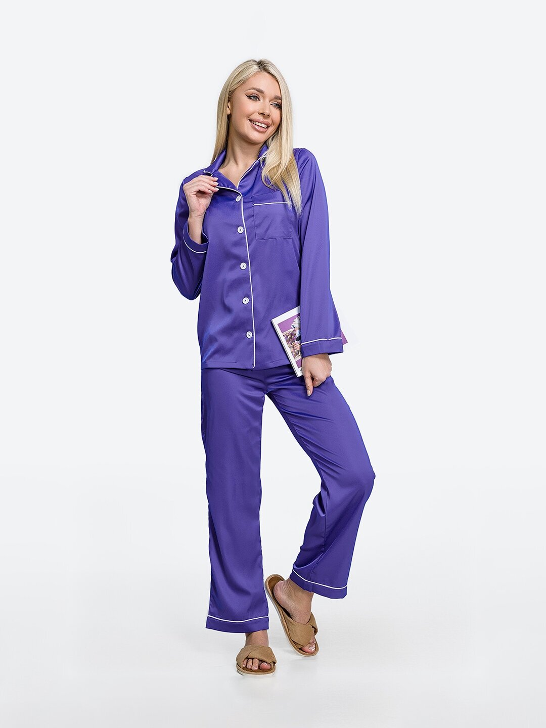 Шелковая пижама женская HappyFox, HFSL2527 размер 54, цвет синий - фотография № 2