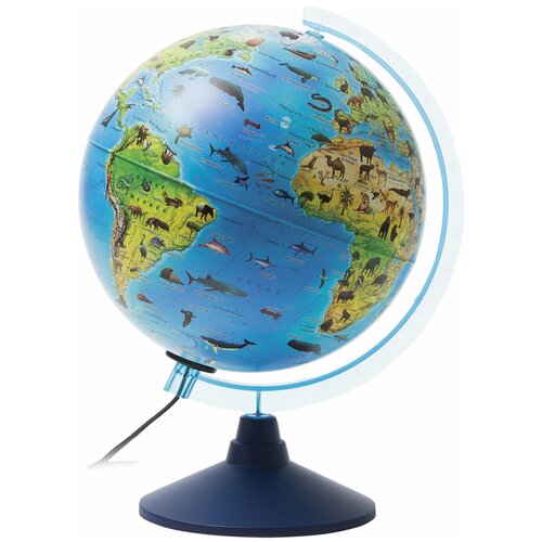Глобус зоогеографический GLOBEN Классик Евро, диаметр 250 мм, с подсветкой, детский, Ке012500270