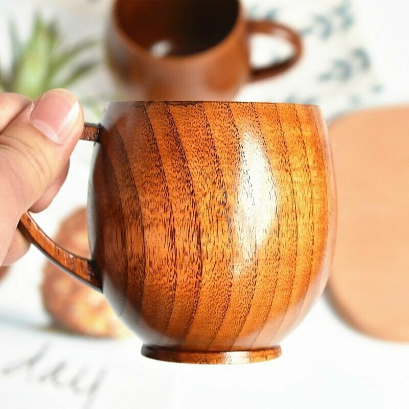 Чашка из дерева с ручкой бокал кухонный деревянная кружка