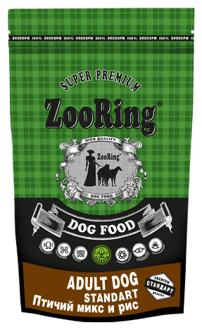 Сухой корм для собак ZOORING ADULT DOG STANDART птичий микс И РИС 2 кг сухой корм для взрослых собак средних и крупных пород