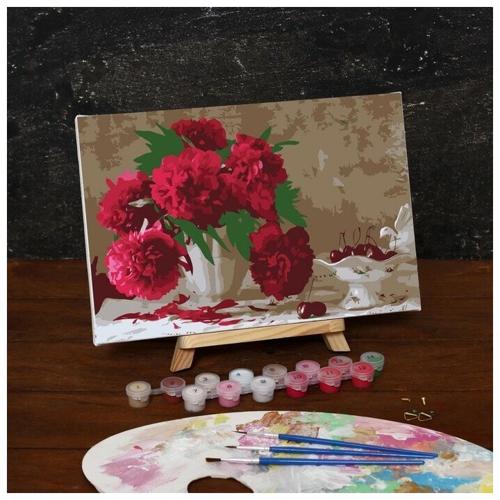 Картина по номерам на холсте с подрамником «Розовые пионы», 30х20 см