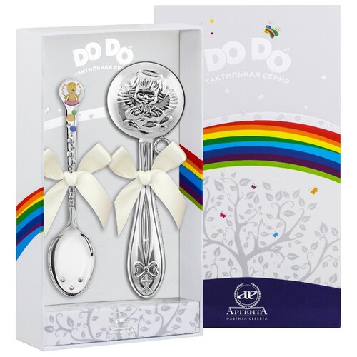 фото Аргента набор для малышей dodo "ангелочек" (ложка ангелочек розовый + погремушка ангел)