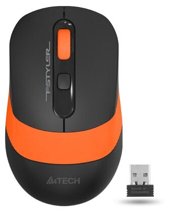 Мышь A4 Fstyler FG10S черный/оранжевый оптическая (2000dpi) silent беспроводная USB (4but)