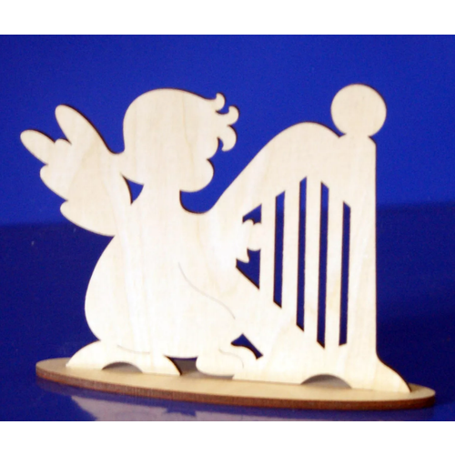 Заготовка деревянная Ангел с арфой на подставке 15см (2шт.) 047069а