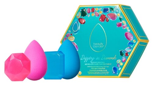 Beautyblender Набор спонжей Dripping In Diamonds с мылом розовый/голубой