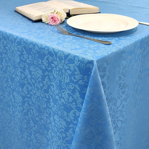 Скатерть 90x130 см. цвет голубой узор 1472 цветочный дамаск с водоотталкивающей пропиткой ткань Журавинка