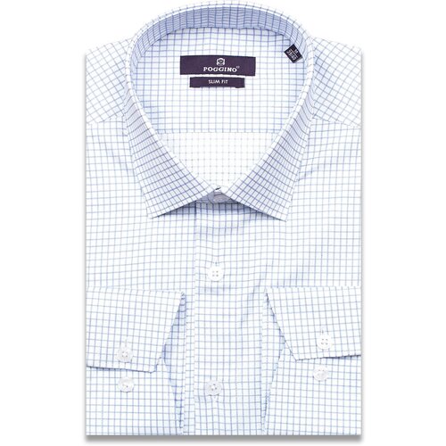 Рубашка POGGINO, размер XXL (45-46 cm.), голубой рубашка в клетку с длинными рукавами xs черный