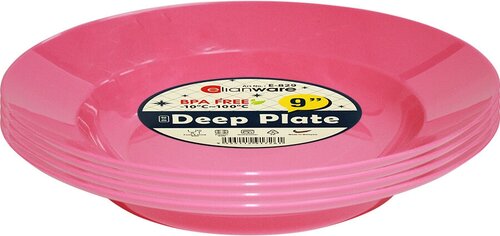 Набор пластиковых тарелок глубокие, цвет розовый, 22,8 см, 4 шт