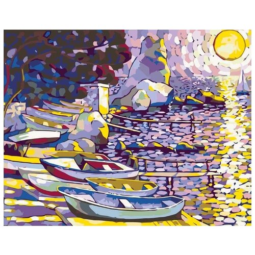 Картина по номерам Лодки под луной, 40x50 см картина по номерам красный кот в море под луной