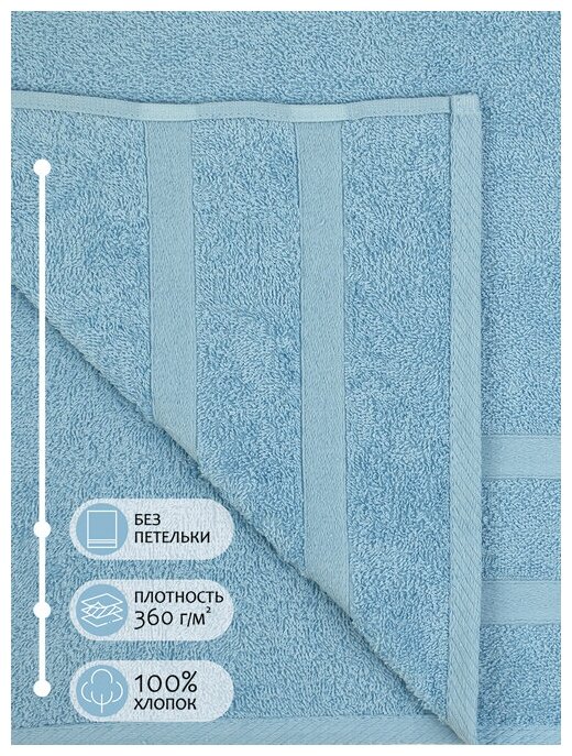 Махровое полотенце для рук и лица 30*60 см, полотенце для ванной Лаконика 1 шт, голубой, 100% хлопок, плотность 400 гр - фотография № 3