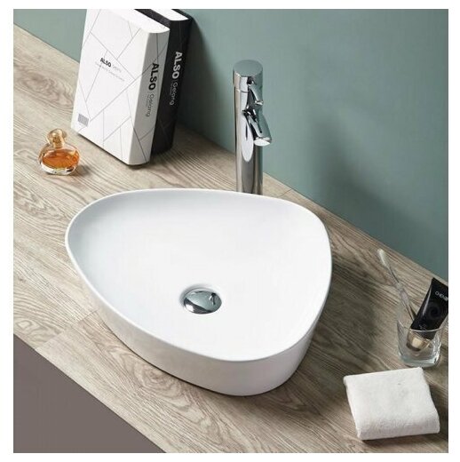 Раковина для ванной. Раковина накладная CeramaLux 9386 белый без перелива - фотография № 15