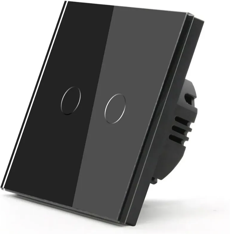 Сенсорный выключатель проходной (переключатель) 2 клавиши, панель стекло Черный