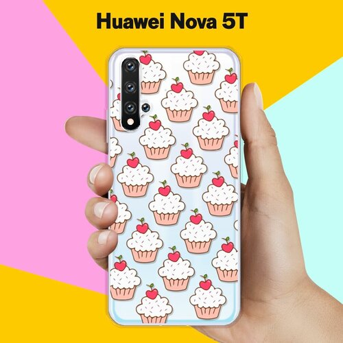 Силиконовый чехол Капкейки на Huawei Nova 5T силиконовый чехол на huawei nova 5t хуавей нова 5т фон соты синие