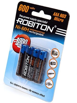 Аккумулятор Ni-Mh 600 мА·ч 1.2 В ROBITON AAA R03 Micro 600