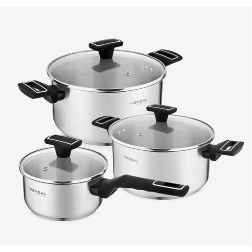 Набор посуды 6пр Vensal Velours noir 3л (20см) и 5,4л (24см) 1,6л (16см) 1503VS