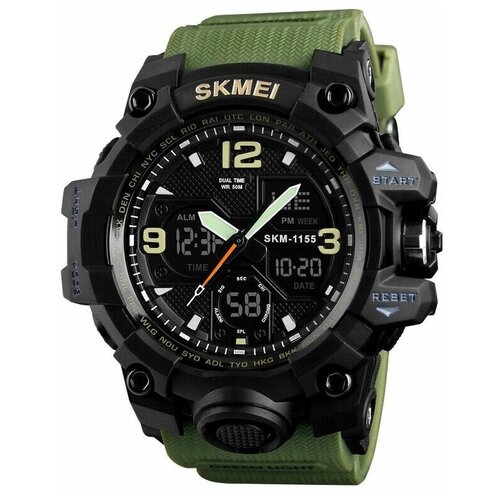 Спортивные часы SKMEI Часы наручные мужские водонепроницаемые и ударопрочные. SKMEI-1155В, хаки-черный