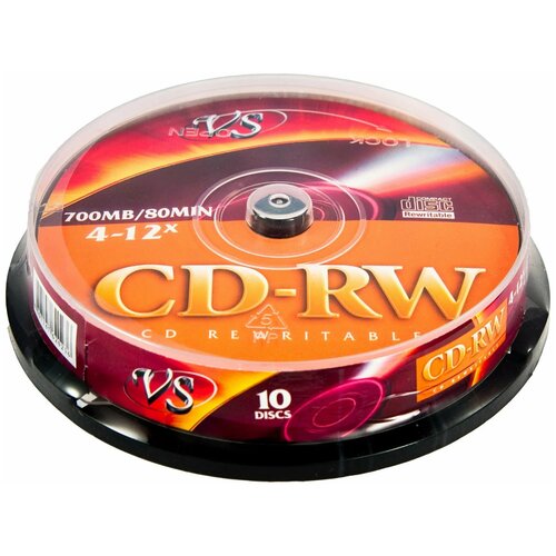 vs диск cd rw 80 4 12x cb 10 cdrwcb1001 VS Диск для записи, CD-RW 80 4-12x CB/10 700 МБ