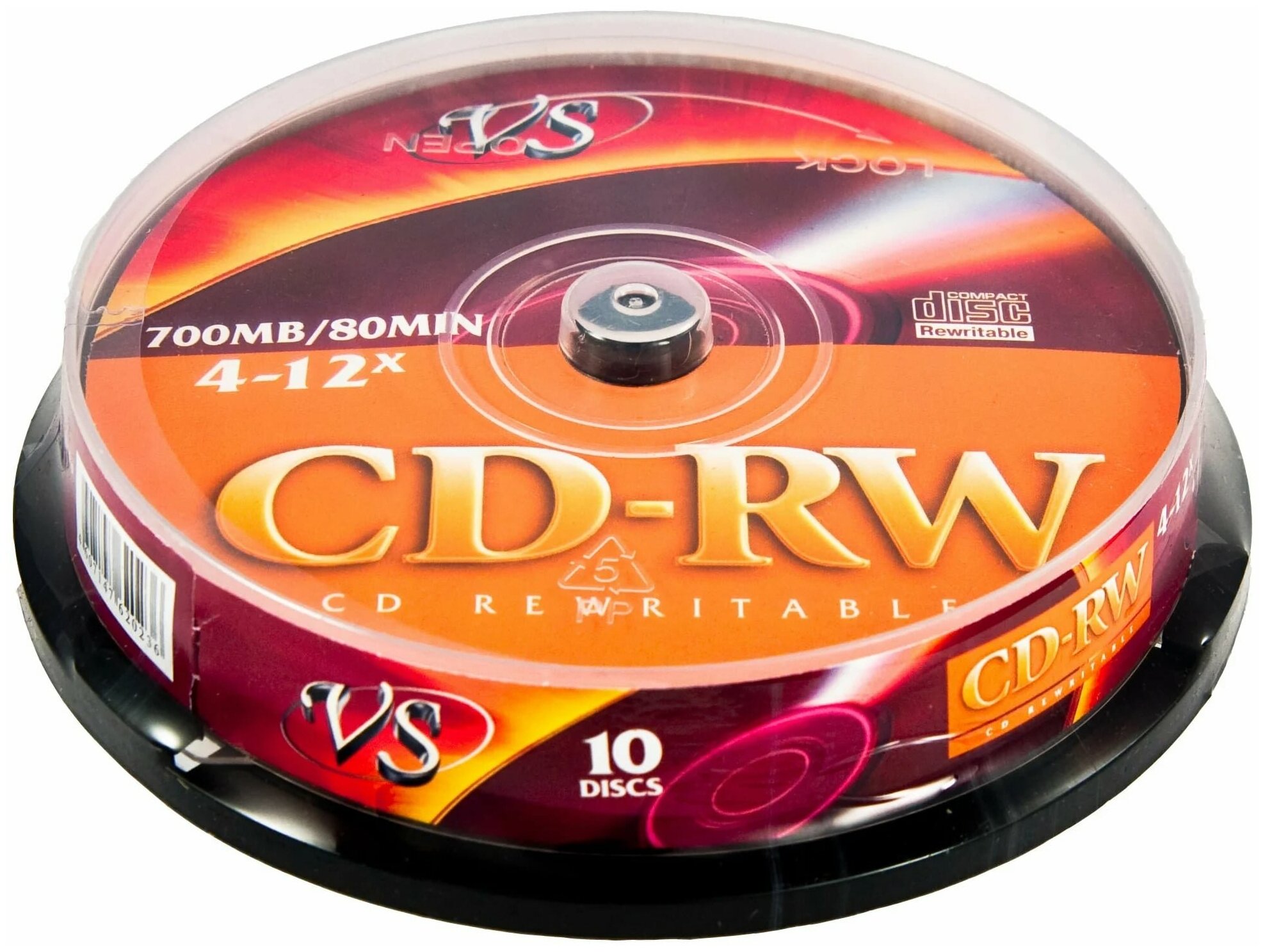 VS Диск для записи, CD-RW 80 4-12x CB/10 700 МБ