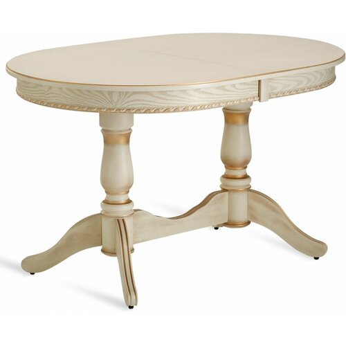 Стол кухонный деревянный раздвижной Барэнт 130(170)х90 Слоновая кость с золотой патиной