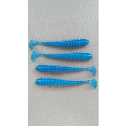 Мягкая силиконовая приманка Свинг (Ribbed Worm) 89мм,8шт Голубой (Blue).