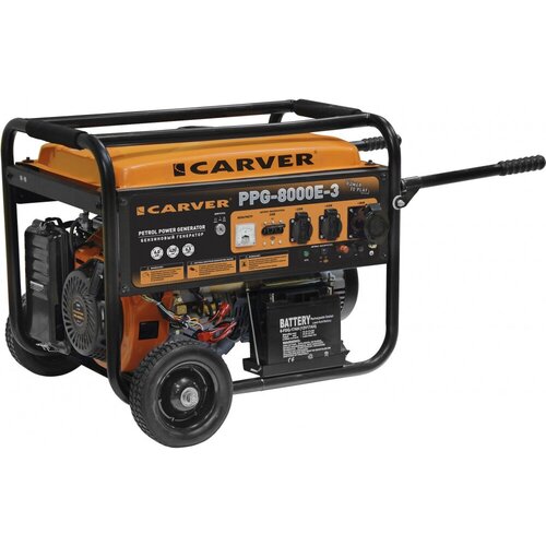 генератор carver ppg 8000e 3 lt 190f 6 0 6 5квт 220 380в бак25л эл ст колеса рук медь Генератор Carver PPG- 8000E-3 6кВт