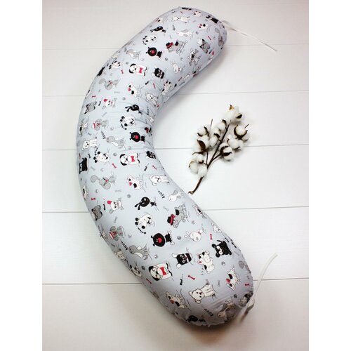 Подушка c чехлом для беременных многофункциональная светло серый собачки Magic Jewel, 190 см 2200-1