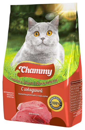 Полнорационный сухой корм Chammy для кошек с говядиной, 10кг