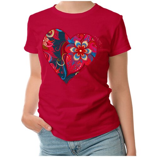 Женская футболка «Цветочный орнамент в форме сердца. Любовь» (S, черный)