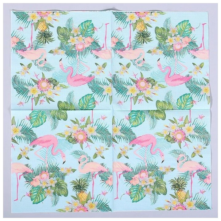 Страна Карнавалия Салфетки бумажные «Фламинго с цветами», 33х33 см, набор 20 шт. - фотография № 2