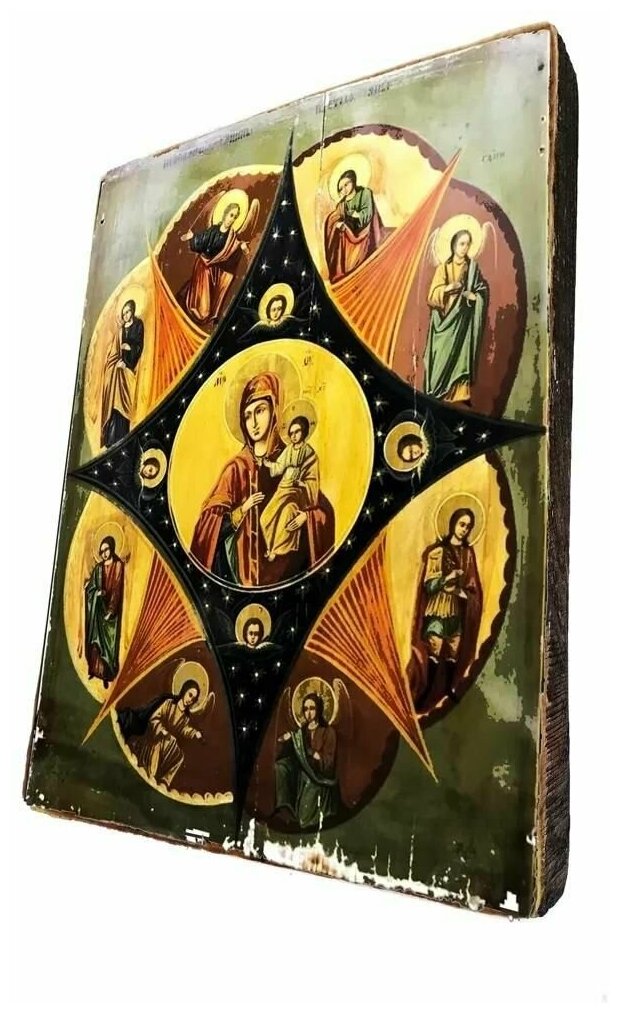 Икона на дереве ручной работы - Божья Матерь Неопалимая Купина, арт И005, 15х20х1,8 см