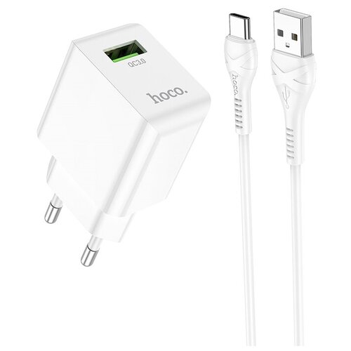 Зарядное Устройство HOCO C98A, 1USB, QC3.0, 3A + Type-C 1м, белый