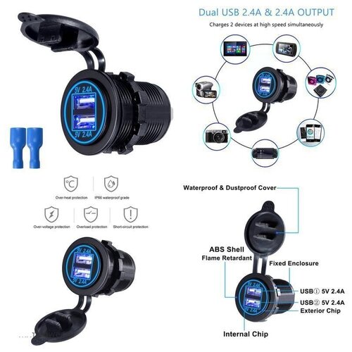 Разъем Usb в авто врезные 12V-24V 2USB GH-N1 (Круглый) 4.8A