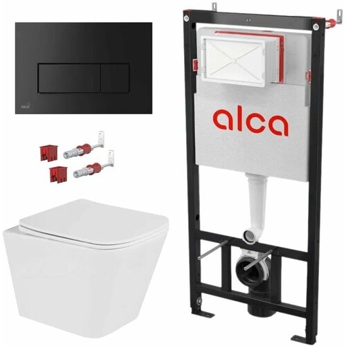 Готовый набор инсталляции Alcaplast AM101/1120 с черной панелью смыва+унитаз подвесной BelBagno Due BB3103CHR/SC