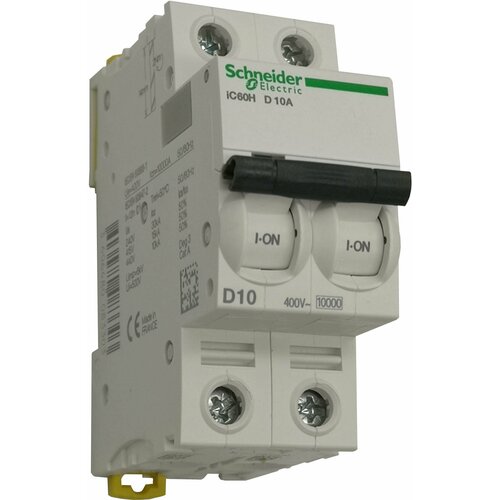 Автоматический выключатель Schneider Electric iC60H 2Р D 10A 10кА A9F85210 серия ACTI 9 ток расцепления D 10 ампер 2 полюса 10 килоампер a9f89310 автоматический выключатель schneider electric acti 9 ic60h 10а 3п c 10 ка