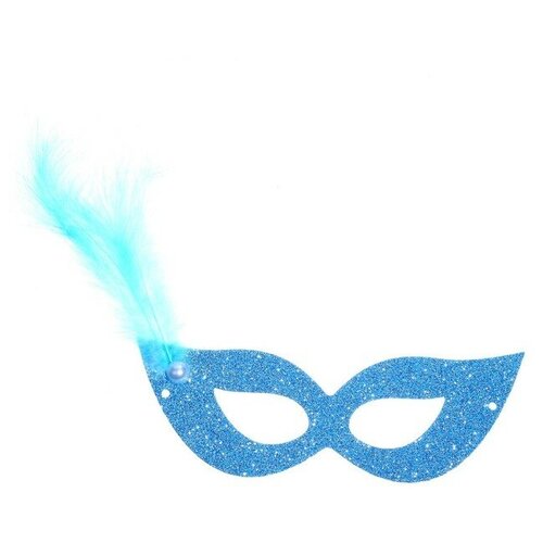 фото Карнавальная маска с пером, цвет голубой mikimarket