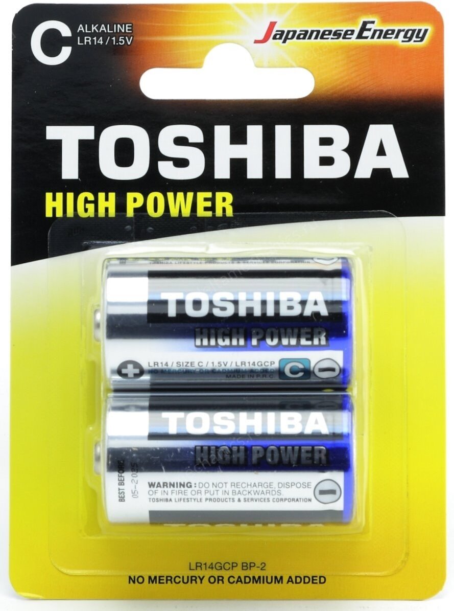 C (LR14) Toshiba, 1.5V, alkaline, упаковка 2шт.