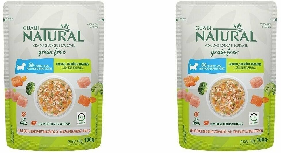 Guabi Natural Корм влажный беззерновой для собак Dog Grain Free, курица, лосось и овощи, 100 г, 2 шт